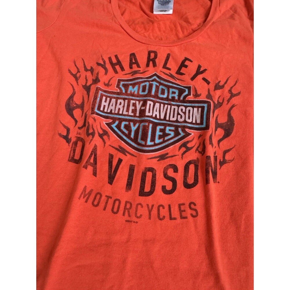 Harley-Davidson Women’s Orange Tank Top Shirt L Large Y2K Vintage Biker - Picture 2 of 6